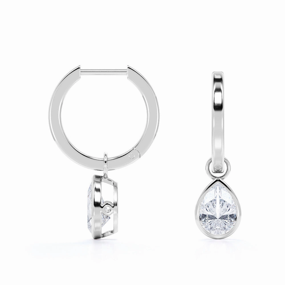 Comfortable Element classic accessory Solitaire 1 Carat Pear Cut Moissanite Bezel Set Hoops Earrings In White Gold