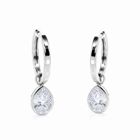 Beautiful finish Solitaire 1 Carat Pear Cut Moissanite Bezel Set Hoops Earrings In White Gold