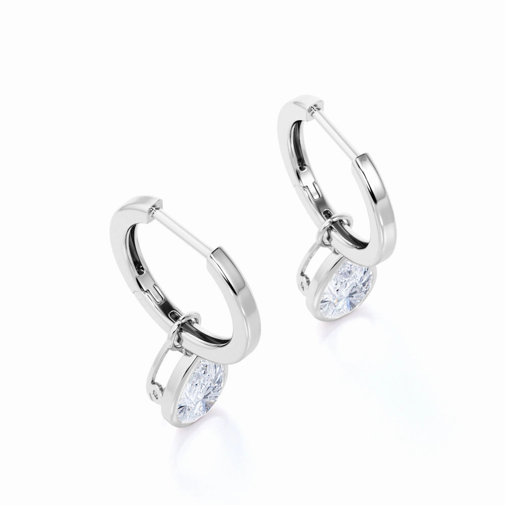 Affordable Adornment Simple Item Solitaire 1 Carat Pear Cut Moissanite Bezel Set Hoops Earrings In White Gold