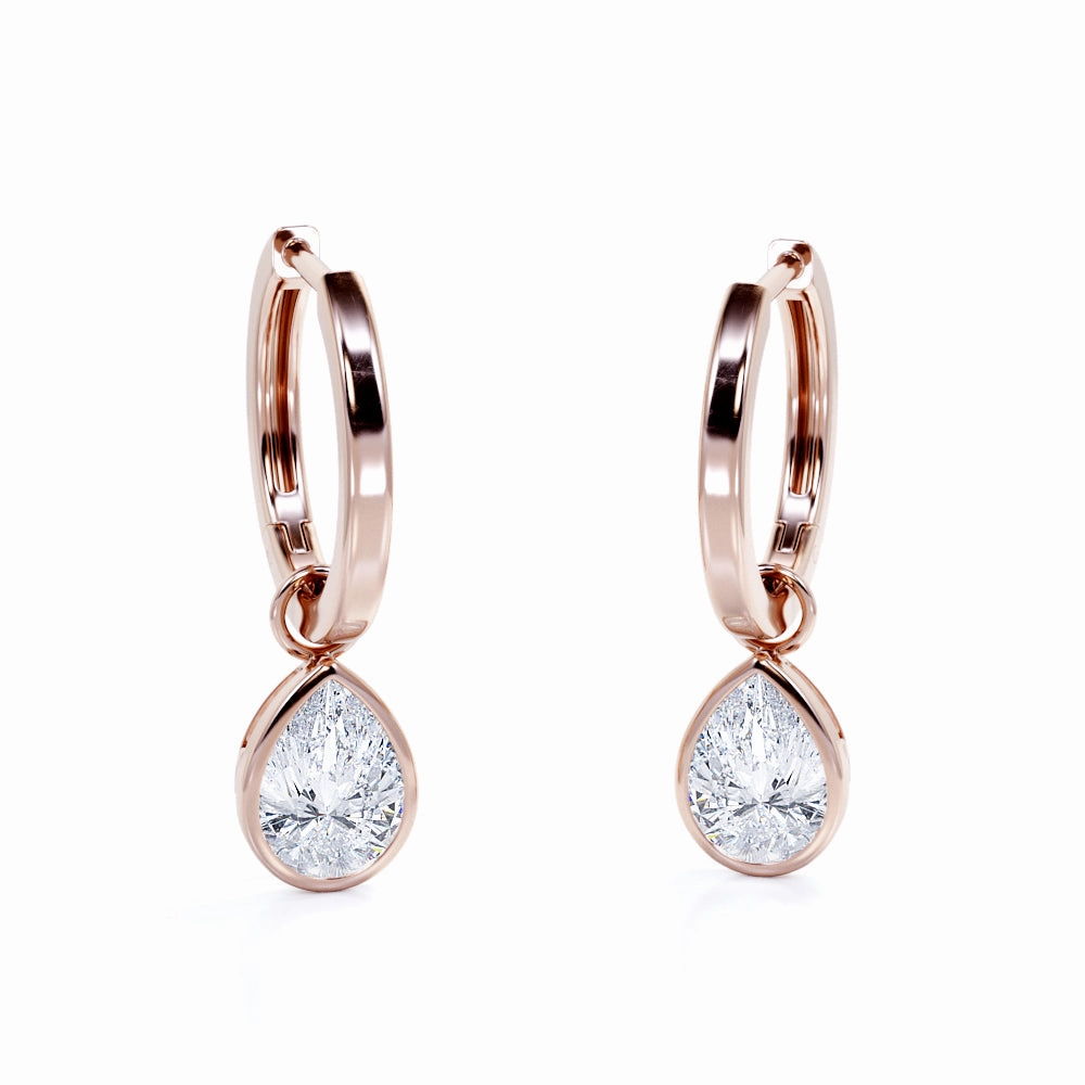 Solitaire 1 Carat Pear Cut Moissanite Bezel Set Hoops Earrings In White Gold Retro Embellishment Brilliant Appearance