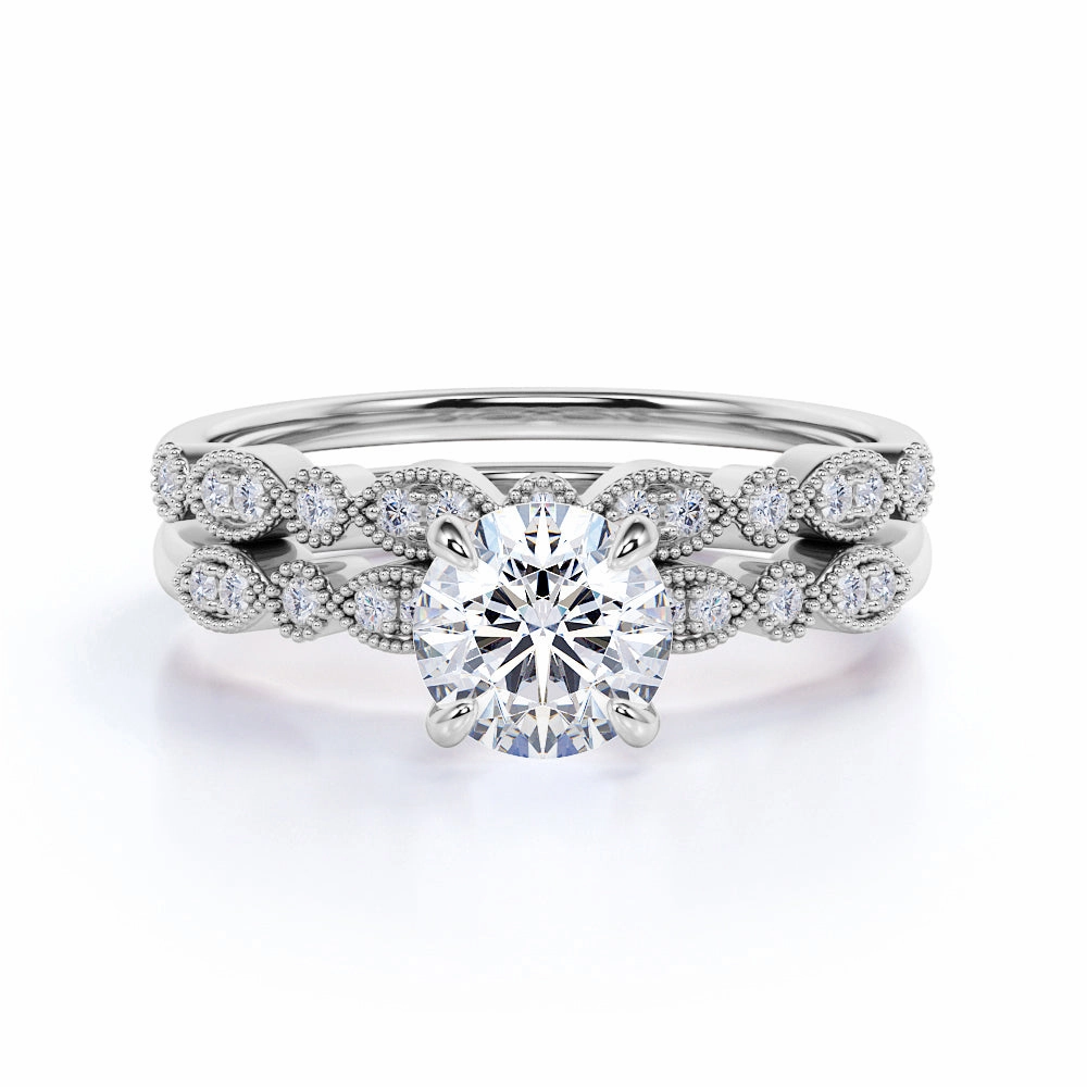 Artisan Craft Art Deco 1 Ct Round Cut Diamond Bridal Set