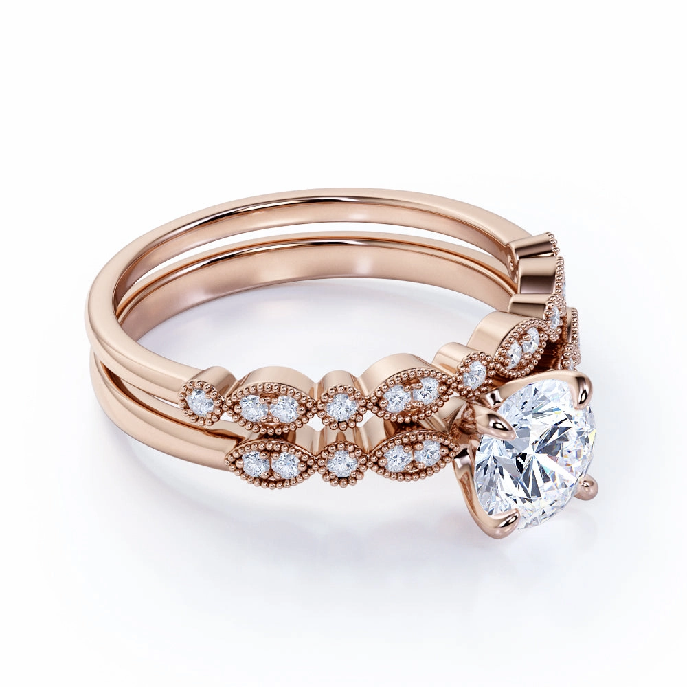 Art Deco 1 Ct Round Cut Diamond Bridal Set Sparkling Jewelry