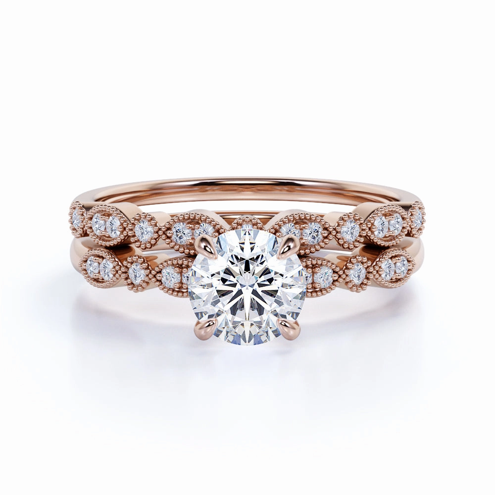 Faith Jewelry Quality Assurance Art Deco 1 Ct Round Cut Diamond Bridal Set