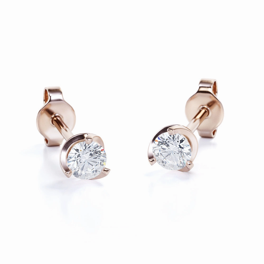 Fashionable Feature Single Stone 1 Carat Round Certified Moissanite Martini Set with Tension Back Stud Earrings in Yellow Gold