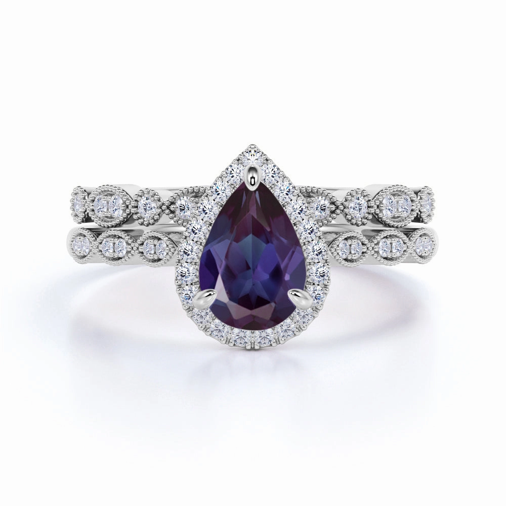 Smooth Finish Art Deco 1.75 Ct Pear Lab Alexandrite Engagement Ring