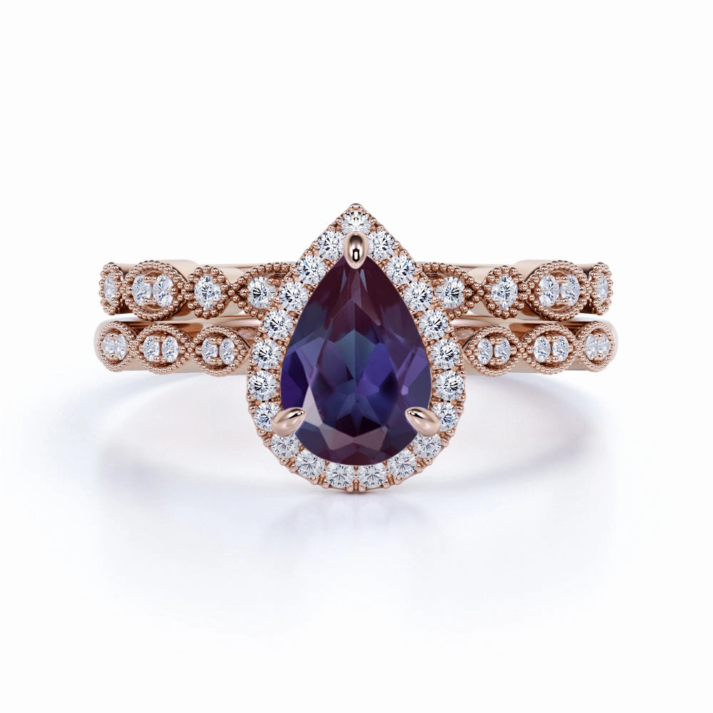 Seasonal Gift Art Deco 1.75 Ct Pear Lab Alexandrite Engagement Ring