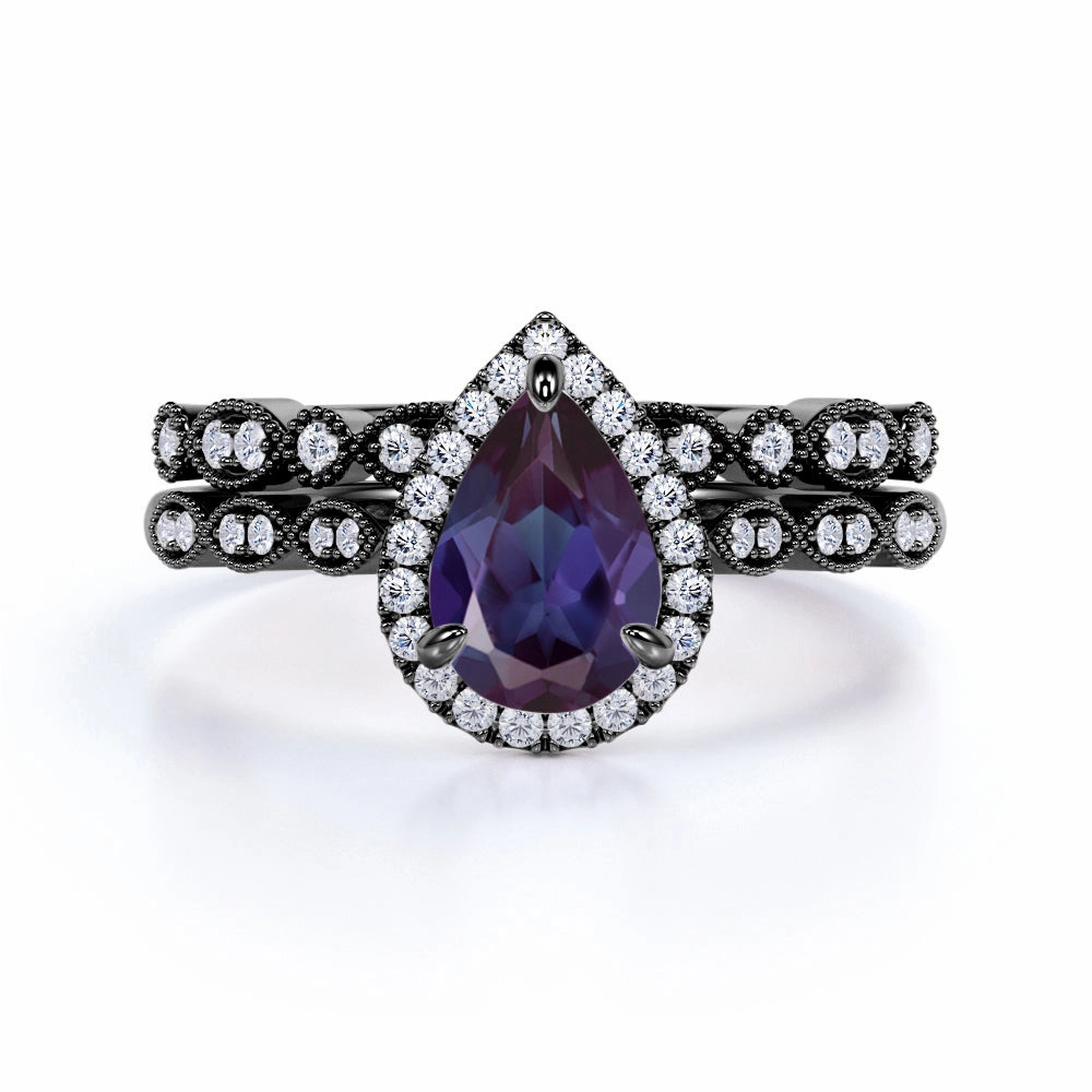 Giftable Present Art Deco 1.75 Ct Pear Lab Alexandrite Engagement Ring