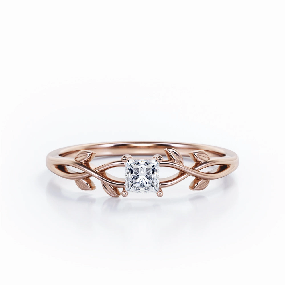 Nature Inspired 0.50 Ct Princess Diamond Engagement Ring Couple Gift Organic Design