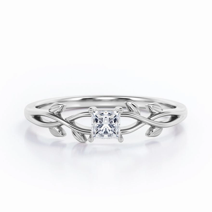 Comfortable Design Nature Inspired 0.50 Ct Princess Diamond Engagement Ring