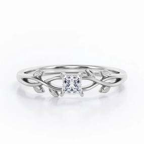 Nature Inspired 0.50 Ct Princess Diamond Engagement Ring Simple Look