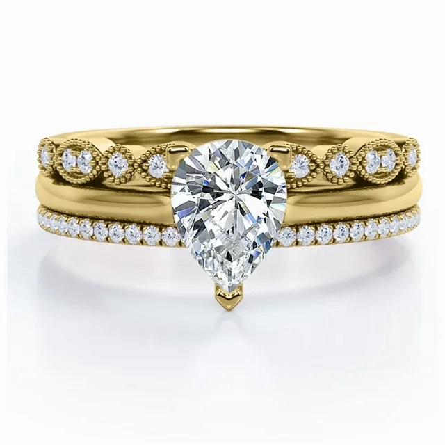 Luxury Ornament Art Deco 2 Carat Pear Cut Moissanite Pave Trio Set