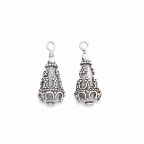 Sterling Silver Elongated Bali Bead Earring Charms Elegant Pairing