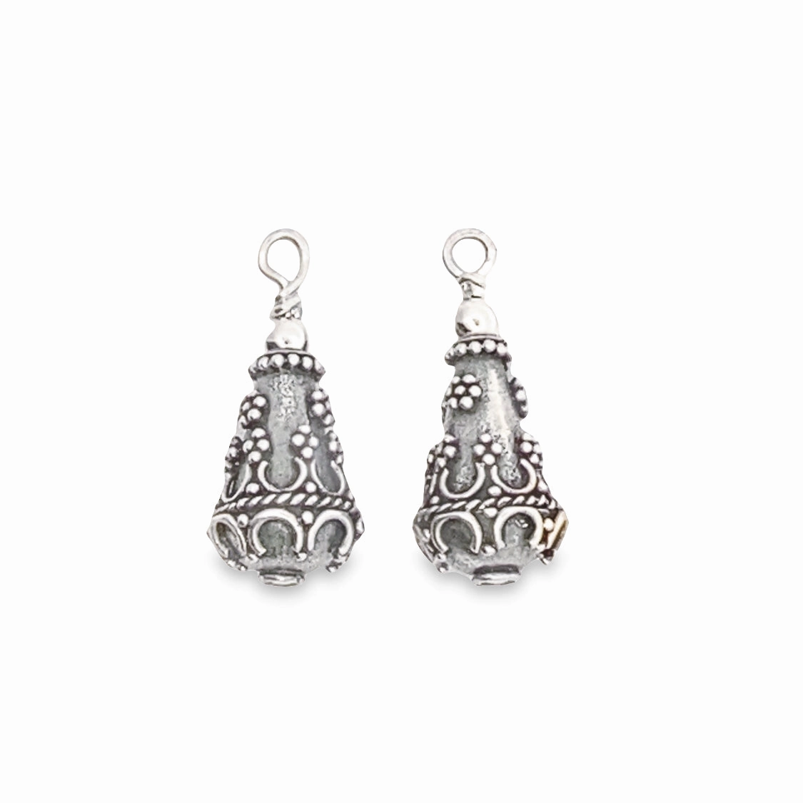 Sterling Silver Elongated Bali Bead Earring Charms Elegant Pairing