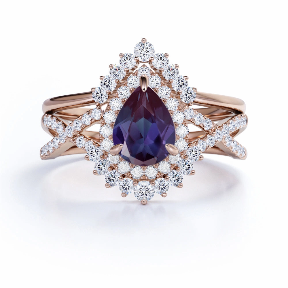 Infinity 2 Ct Pear Lab Alexandrite Pave Bridal Set Adorable Gift Outfit Enhancer