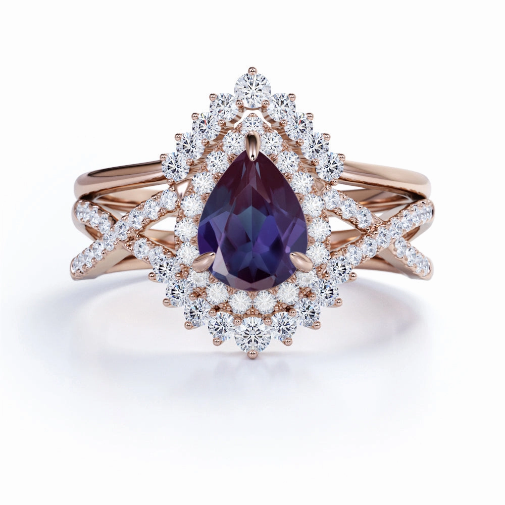 Infinity 2 Ct Pear Lab Alexandrite Pave Bridal Set Lovely Design Resilient Design