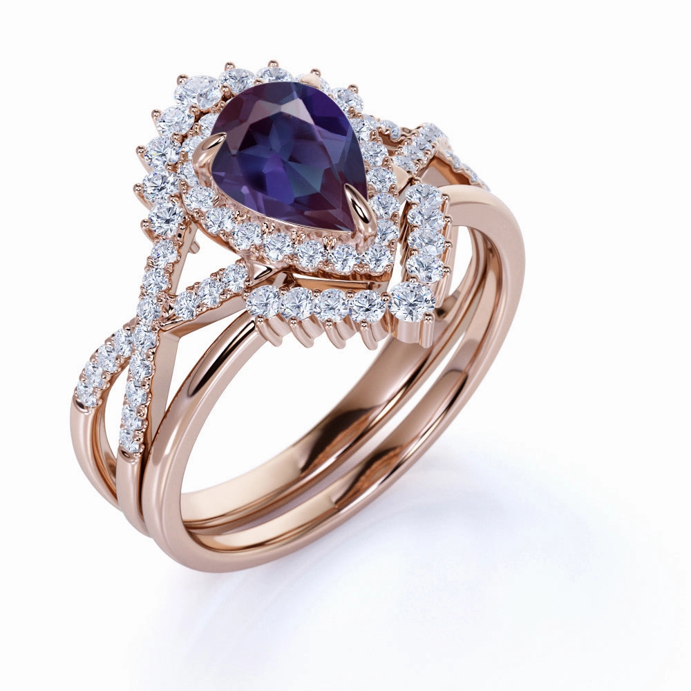 Weekend Ready Special Appearance Infinity 2 Ct Pear Lab Alexandrite Pave Bridal Set