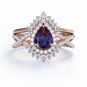 Infinity 2 Ct Pear Lab Alexandrite Pave Bridal Set Lovely Design Resilient Design
