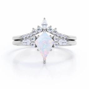 Luxury Detail Chic Embellishment Crown 1.25 Ct Kite Cut Lab Created Opal Bridal Set