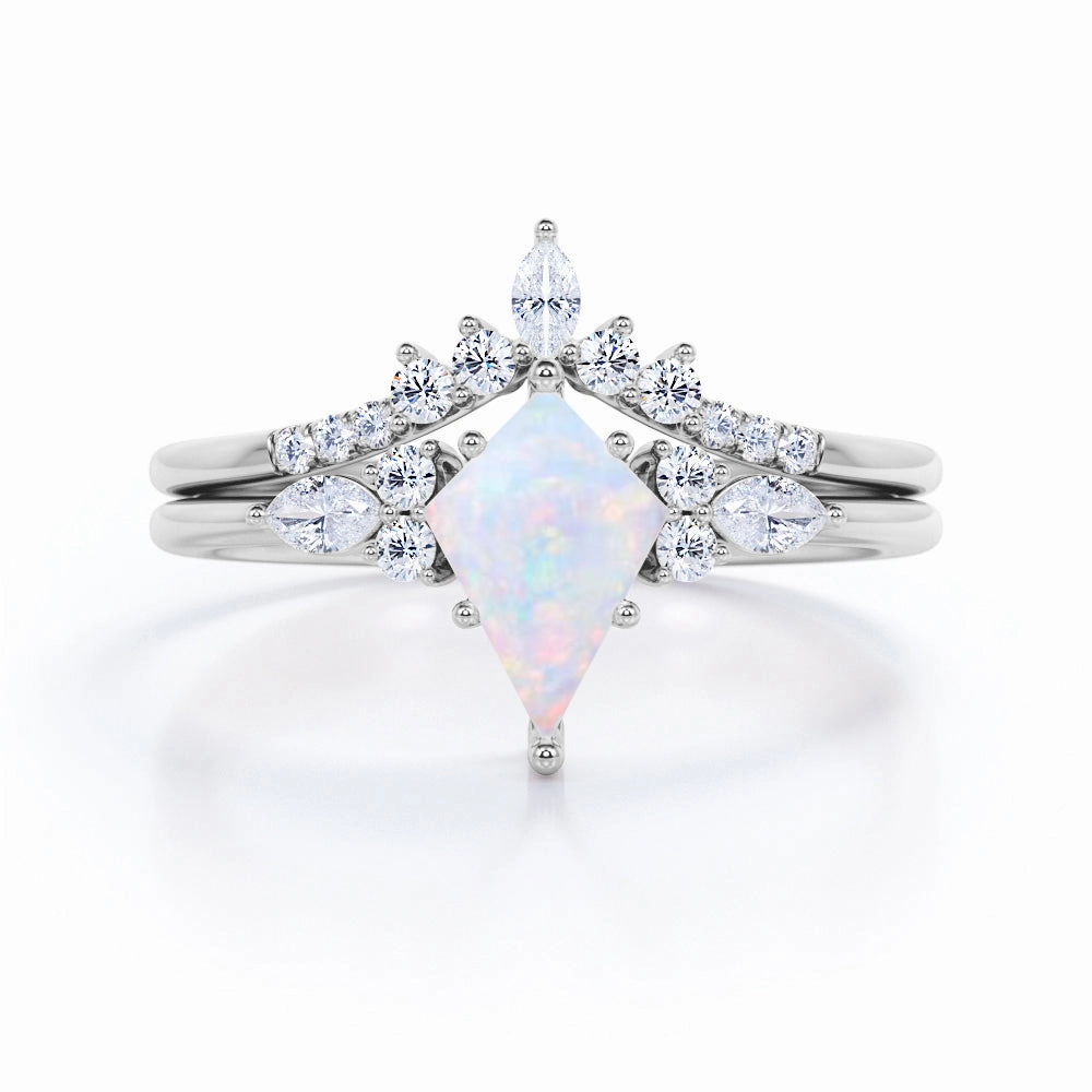 Luxury Detail Chic Embellishment Crown 1.25 Ct Kite Cut Lab Created Opal Bridal Set