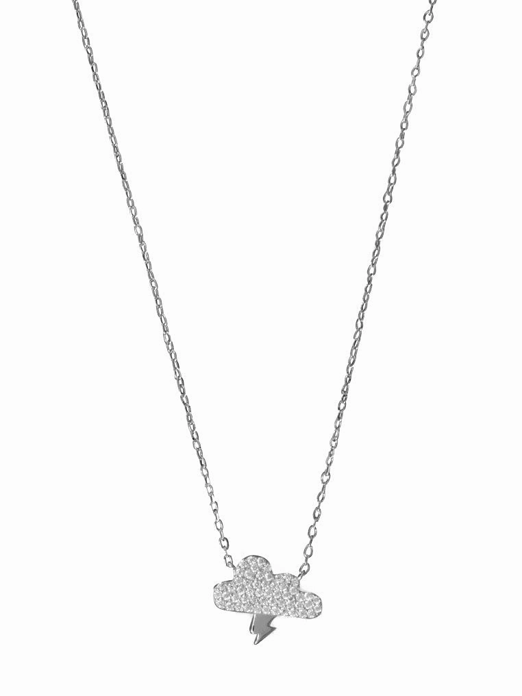 Storm Cloud with Lightning Bolt Necklace Sterling Silver with Cubic Zirconia Gemstone Jewelry Indigenous Accessory