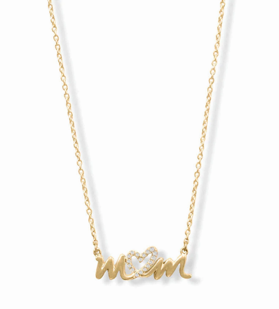 Mom Heart Necklace Gold-plated Silver Cubic Zirconia Adjustable Length Ancient Adornment