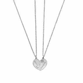 Mother Daughter Heart Necklaces with Moon and Cubic Zirconia Stars Sterling Silver Vintage Accent