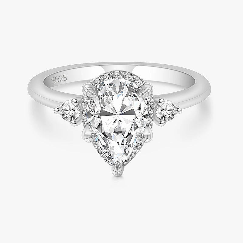 Beautiful Item 925 Sterling Silver Pear Shaped 5 Prong Gemstone Ring