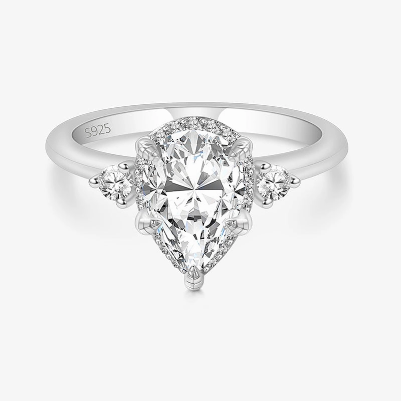 Minimalist Emblem 925 Sterling Silver Pear Shaped 5 Prong Gemstone Ring