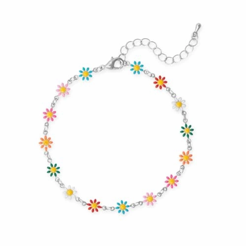 Multicolor Flower Fashion Anklet Ankle Bracelet Adjustable Length Daisy Motif Layered Look Regular Sight
