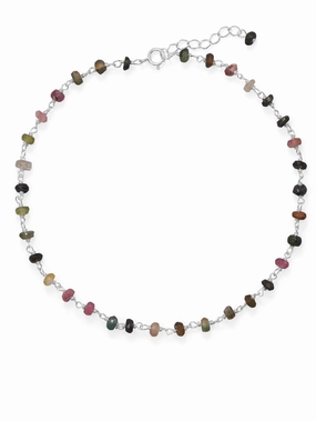 Multicolor Tourmaline Bead Anklet Adjustable Length Rhodium-plated Ethnic Vision