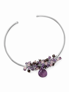 Dependable Source Multistone Amethyst, Rose Quartz, Iolite Cuff Bracelet Sterling Silver Beaded