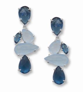 Multistone Blue Jade Dangle Earrings Rhodium on Silver Petite Adornment