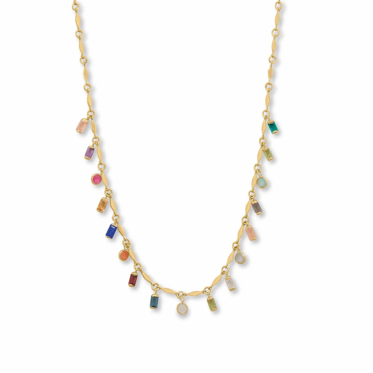 Comfort Fit Multistone Multicolor Charm Necklace Gold-plated Silver