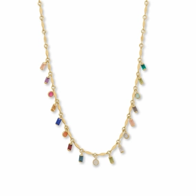 Comfort Fit Multistone Multicolor Charm Necklace Gold-plated Silver