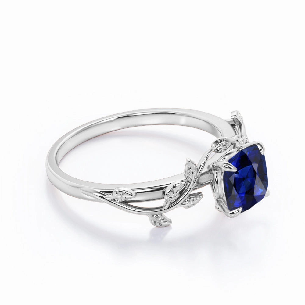 1 Ct Cushion Cut Lab Sapphire Solitaire Engagement Ring Vintage Inspiration Innovative Style