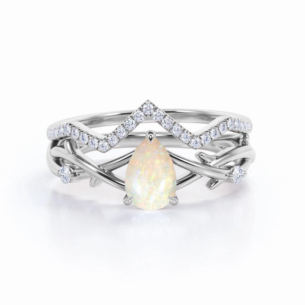 Nature 1.25 Ct Pear Cut Lab Created Opal Bridal Set Elegant Emblem