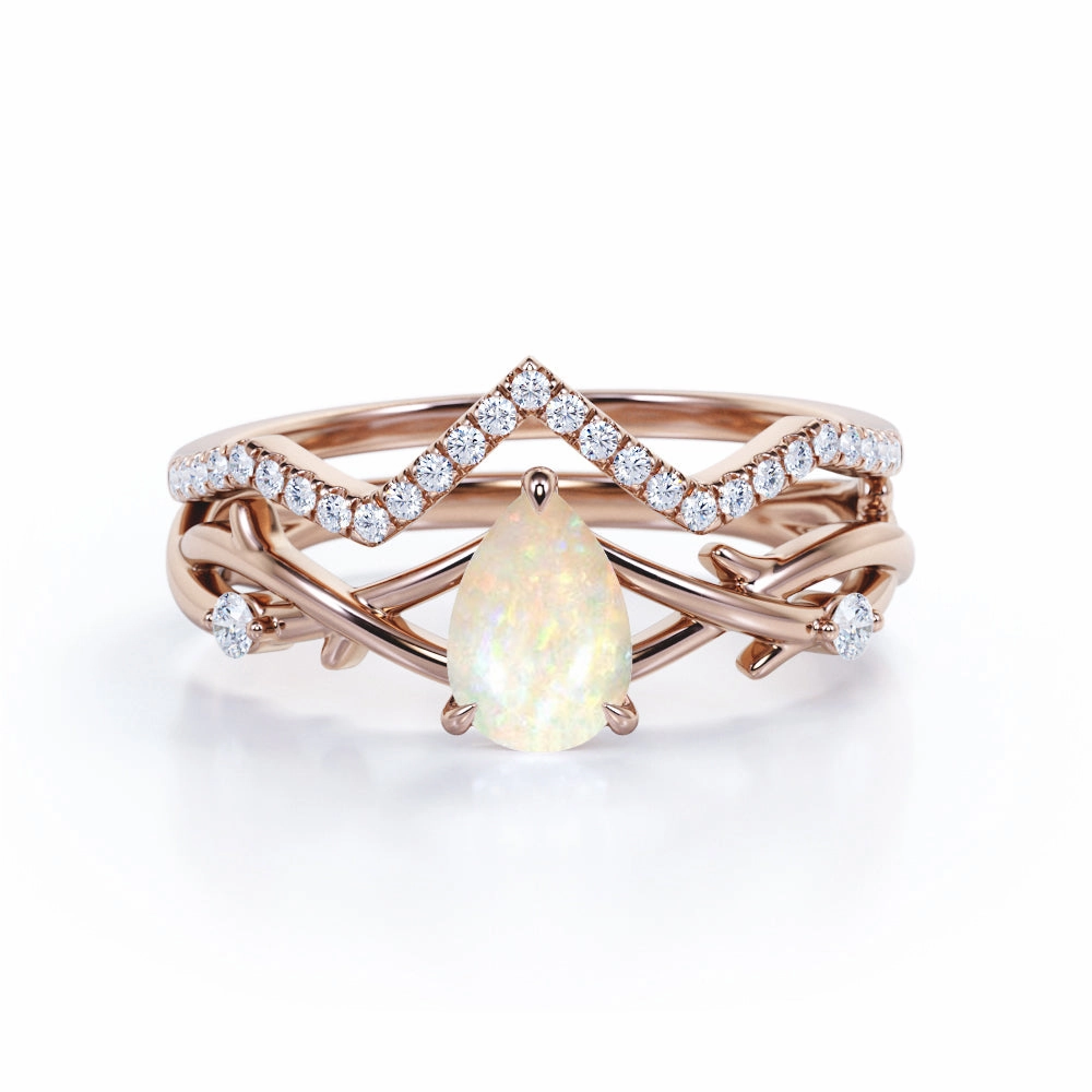 Nature 1.25 Ct Pear Cut Lab Created Opal Bridal Set Casual Wear