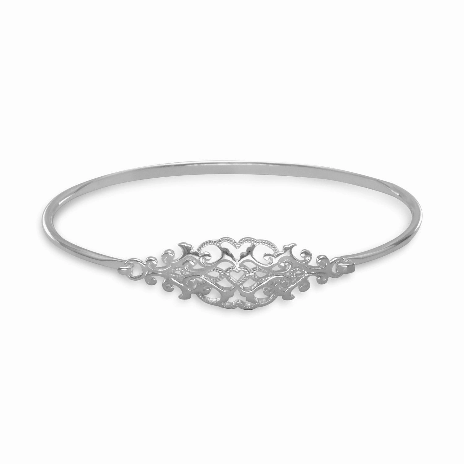 Bangle Bracelet Heart Filigree Design Sterling Silver Easy Hook Uplifting Bond