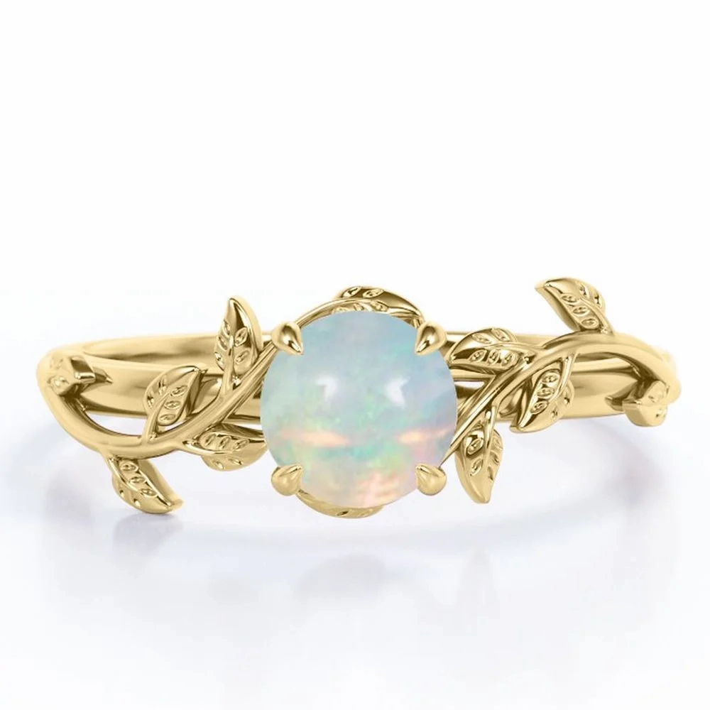 Nature Inspire 1 Ct Round Lab Created Opal Engagement Ring Retro Inspired