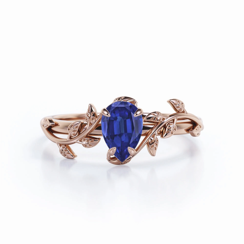 Special Event Contemporary Ornament Nature Inspired1 Ct Pear  Lab Sapphire Engagement Ring