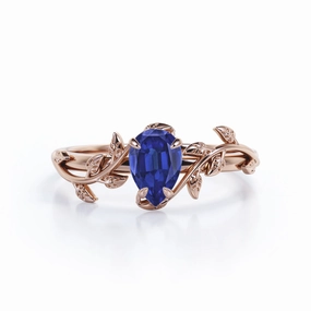 Nature Inspired1 Ct Pear  Lab Sapphire Engagement Ring Ornate Piece