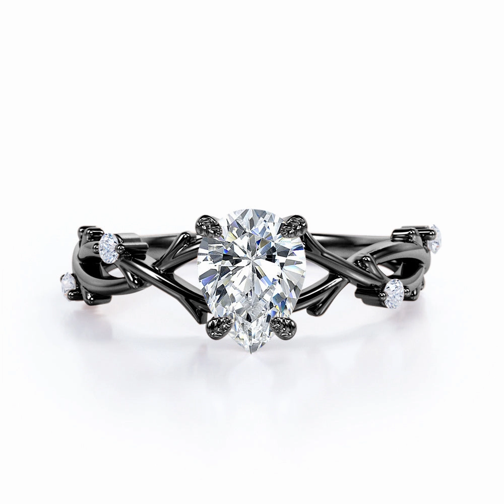 Strong Adornment Commemorative Gift Nature Inspired 0.55 Carat Pear Moissanite Twisted Engagement Ring