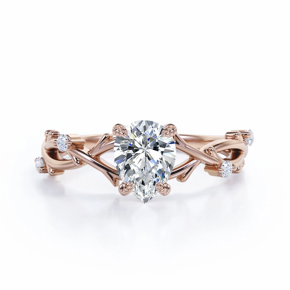 Club Membership Nature Inspired 0.55 Carat Pear Moissanite Twisted Engagement Ring