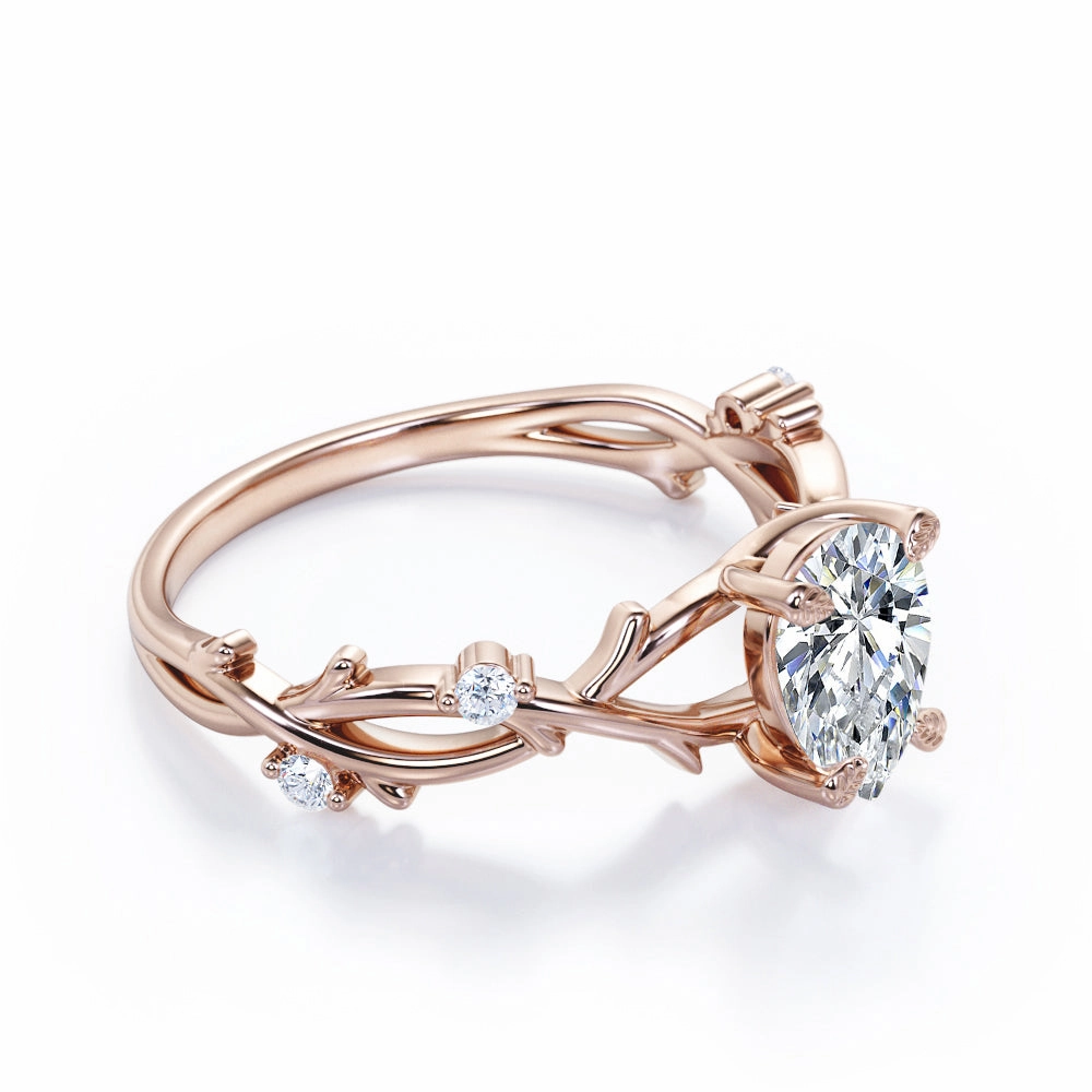 Nature Inspired 0.55 Carat Pear Moissanite Twisted Engagement Ring Sturdy Expression