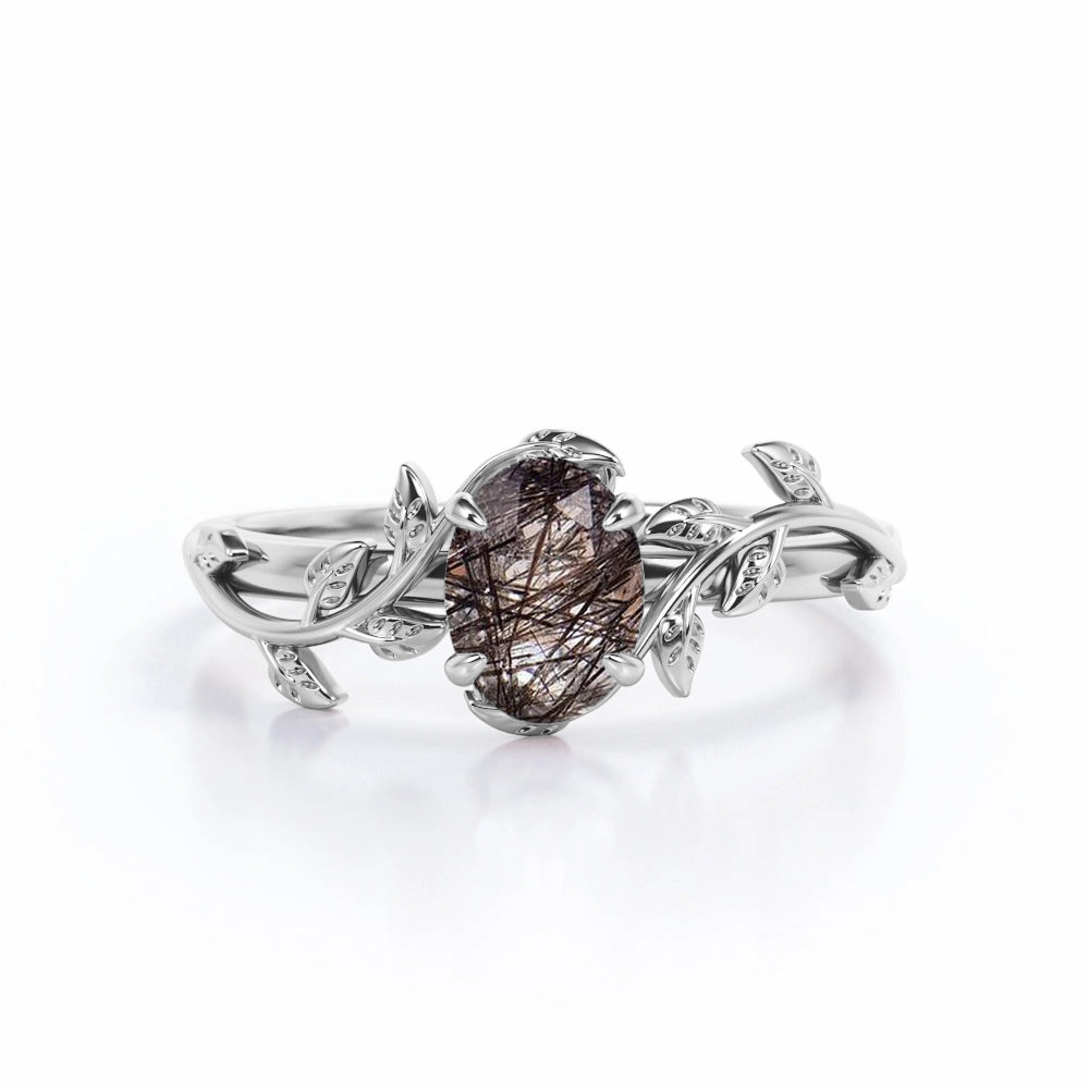 Comfortable Jewelry Nature Inspired 1 ct Oval Black Rutilated Quartz Engagement Ring