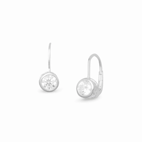 Cubic Zirconia Bezel Set Lever Back Earrings Sterling Silver 6mm Teens Classic Design
