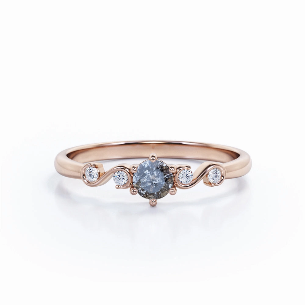 Twist 0.65 Ct Round Salt and Pepper Diamond Engagement Ring Solid Construction