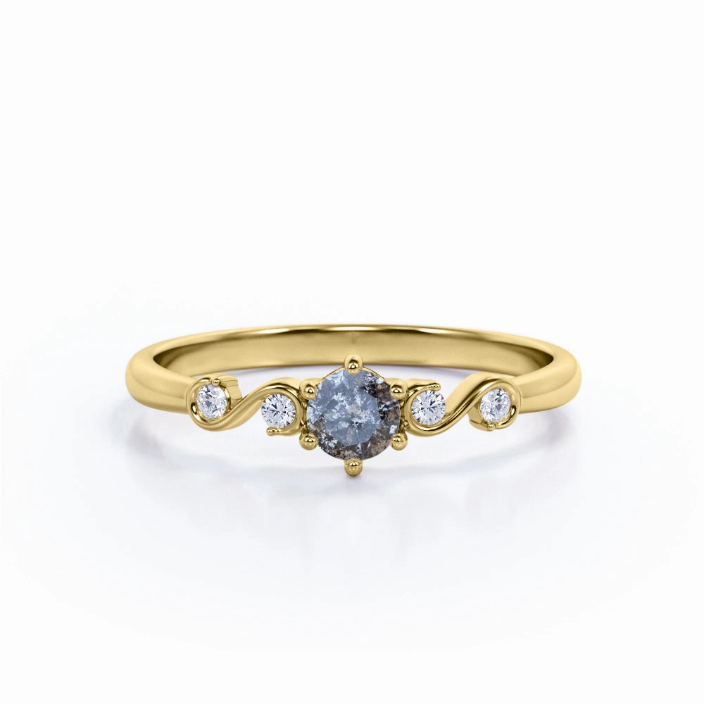 Opalescent Glow Eternal Adornment Twist 0.65 Ct Round Salt and Pepper Diamond Engagement Ring