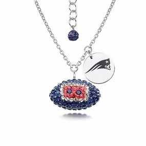 New England Patriots Necklace Licensed NFL Team Crystal Football and Logo Charm Young Heart For Individuals