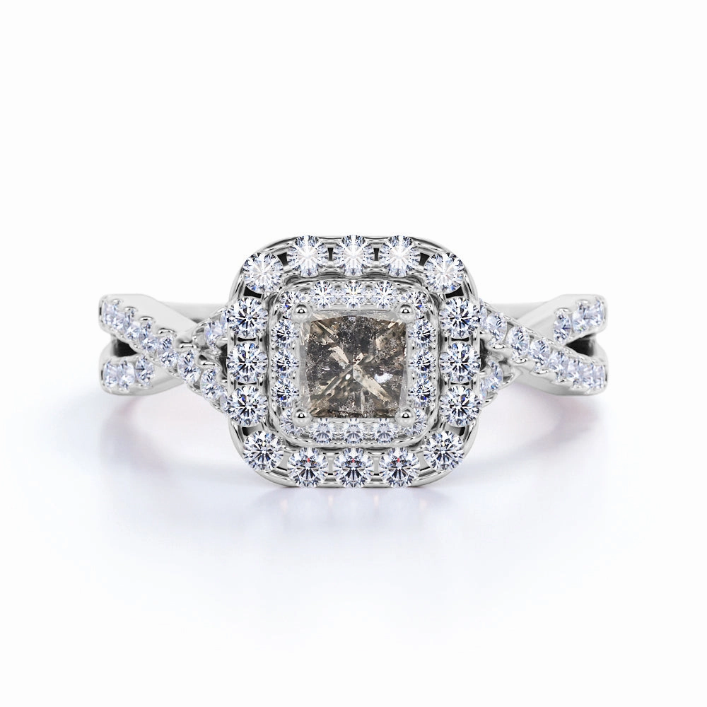 Cluster 1.15 Ct Princess Salt and Pepper Diamond Engagement Ring Low-Cost Design Fine Object